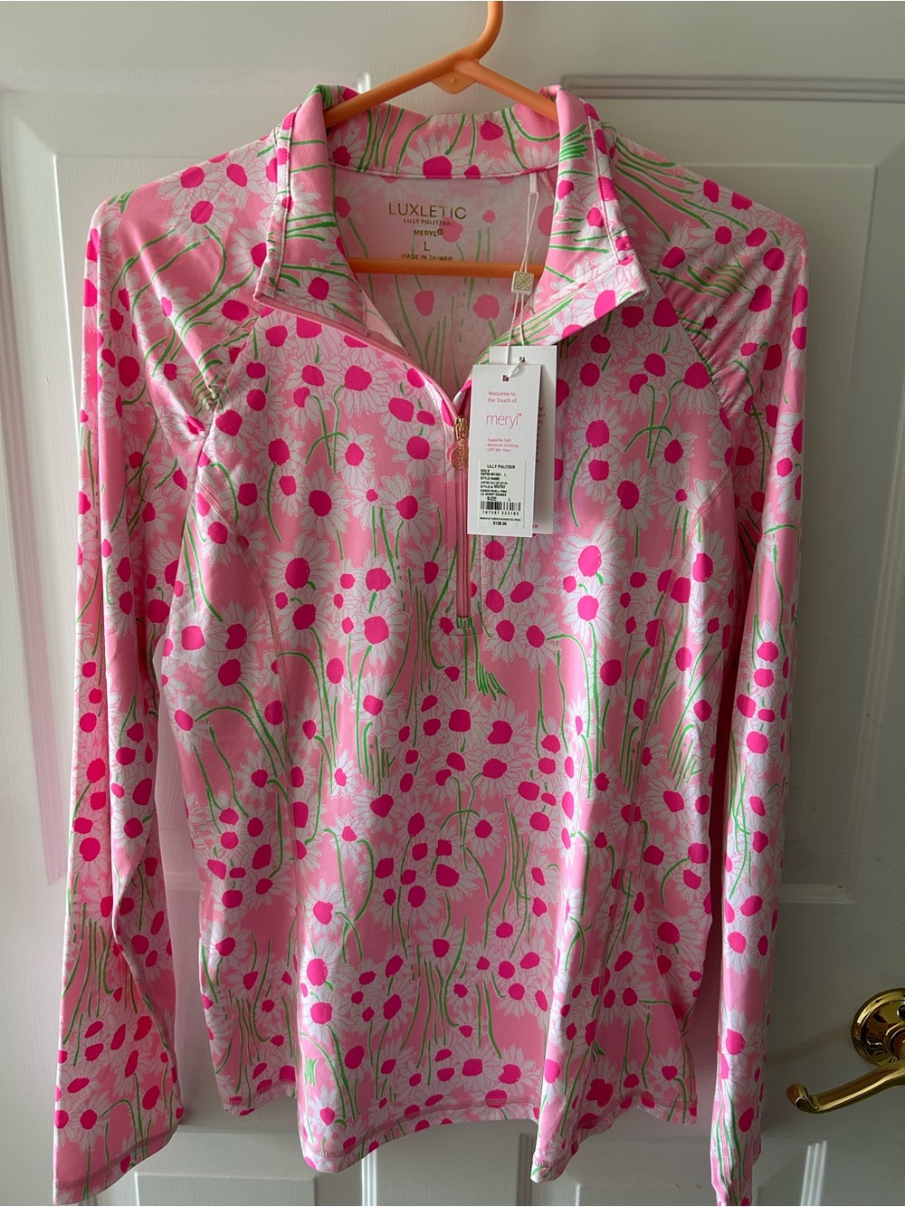 Lilly Pulitzer Luxletic Justine Half-Zip Pullover Sunny Daisies Conch Shell Pink